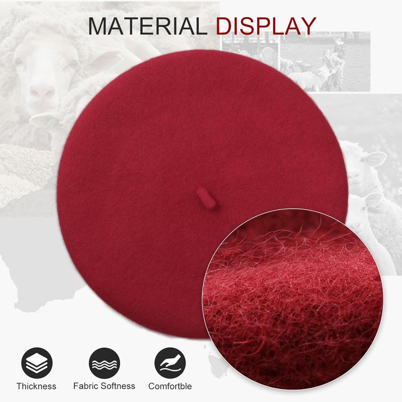 Sumolux Women Beret Hat Wool Vintage French Solid Color Classic Winter Cap - Image 3